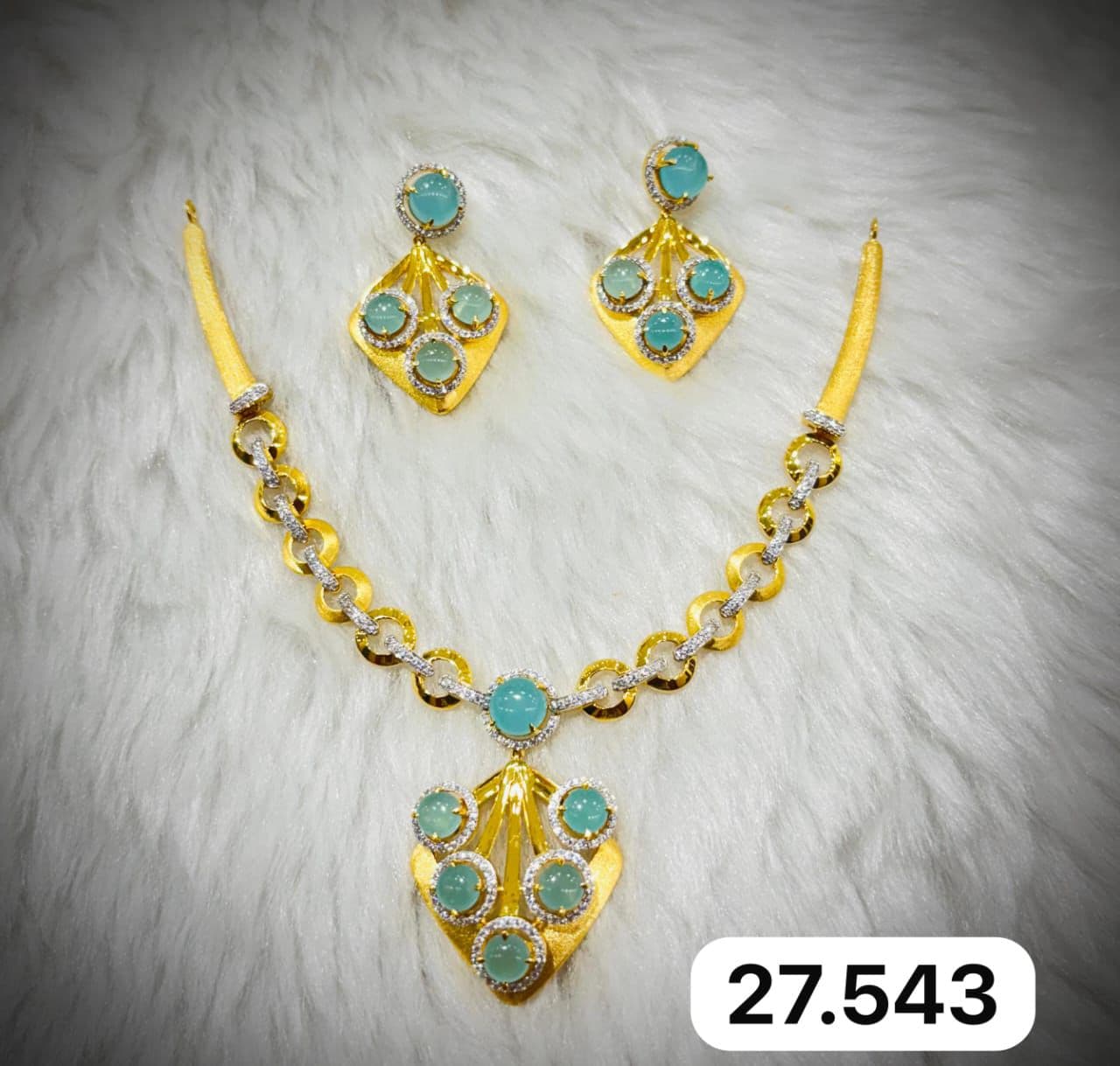 Teal Cabochon Stone Haar Necklace Set