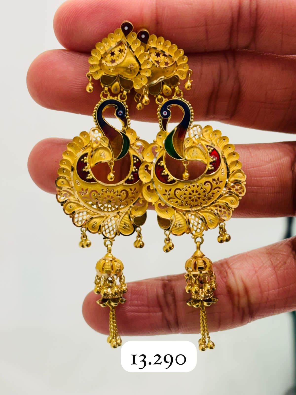 Peacock Enamel Jhumka Earrings