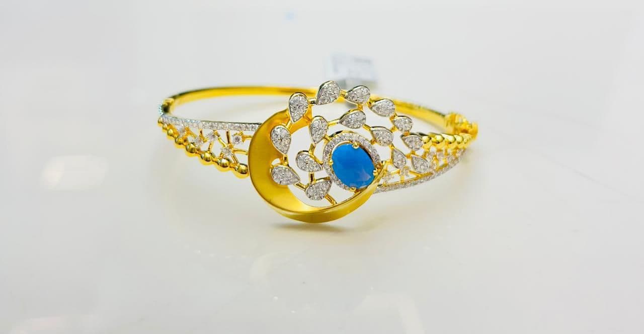 Crescent Moon Blue Stone Diamond Bangle