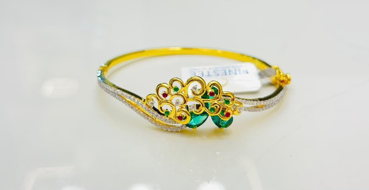 Scrollwork Emerald Ruby Diamond Bangle