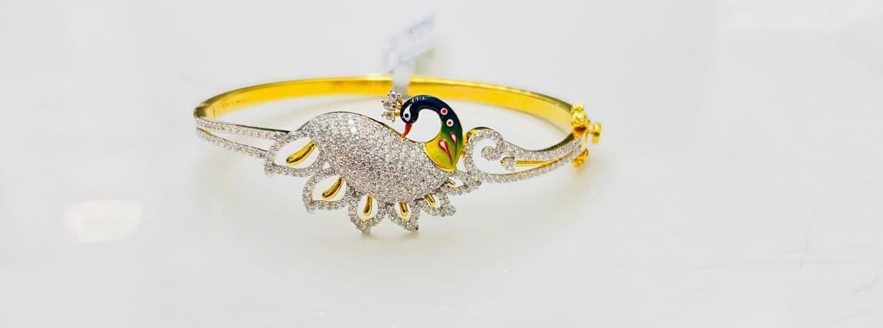 Peacock Enamel Pave Diamond Bangle