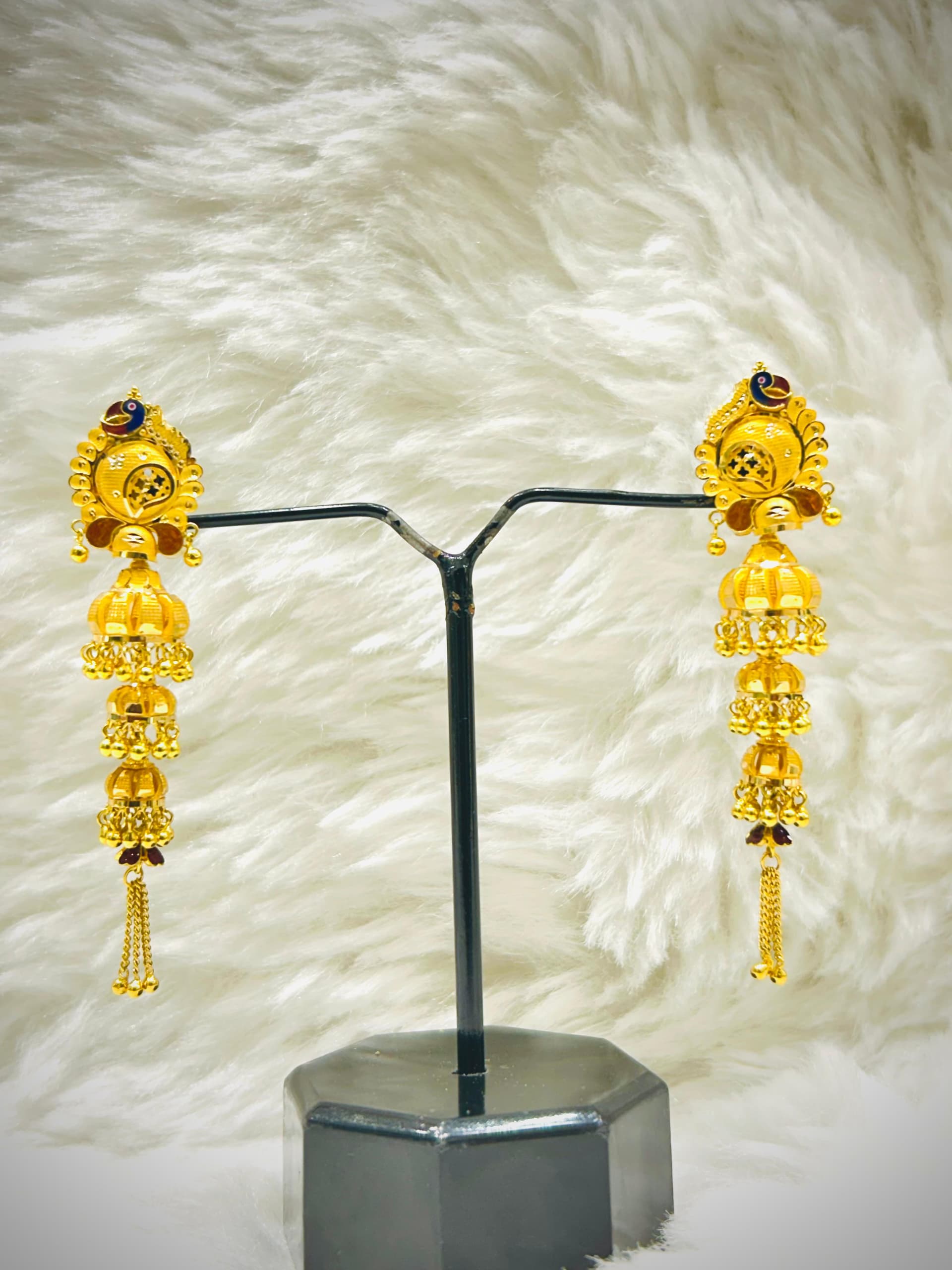 Triple Jhumka Blue Peacock Meenakari