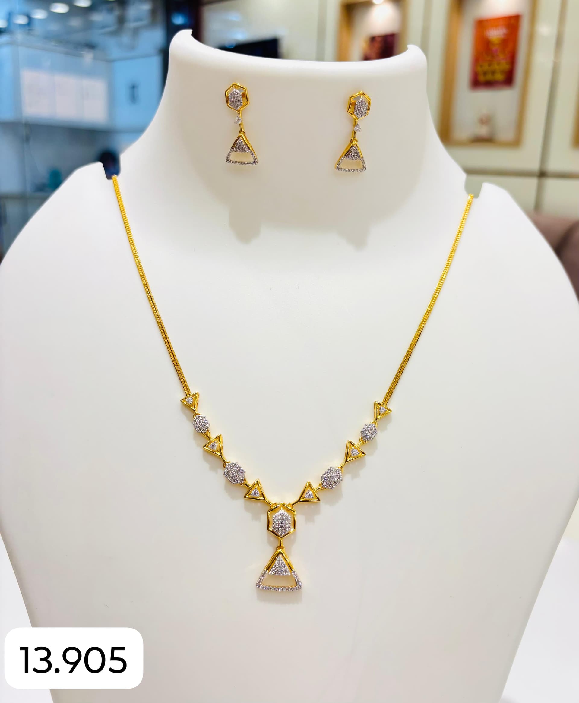 Triangle Hexagon CZ Pendant Set