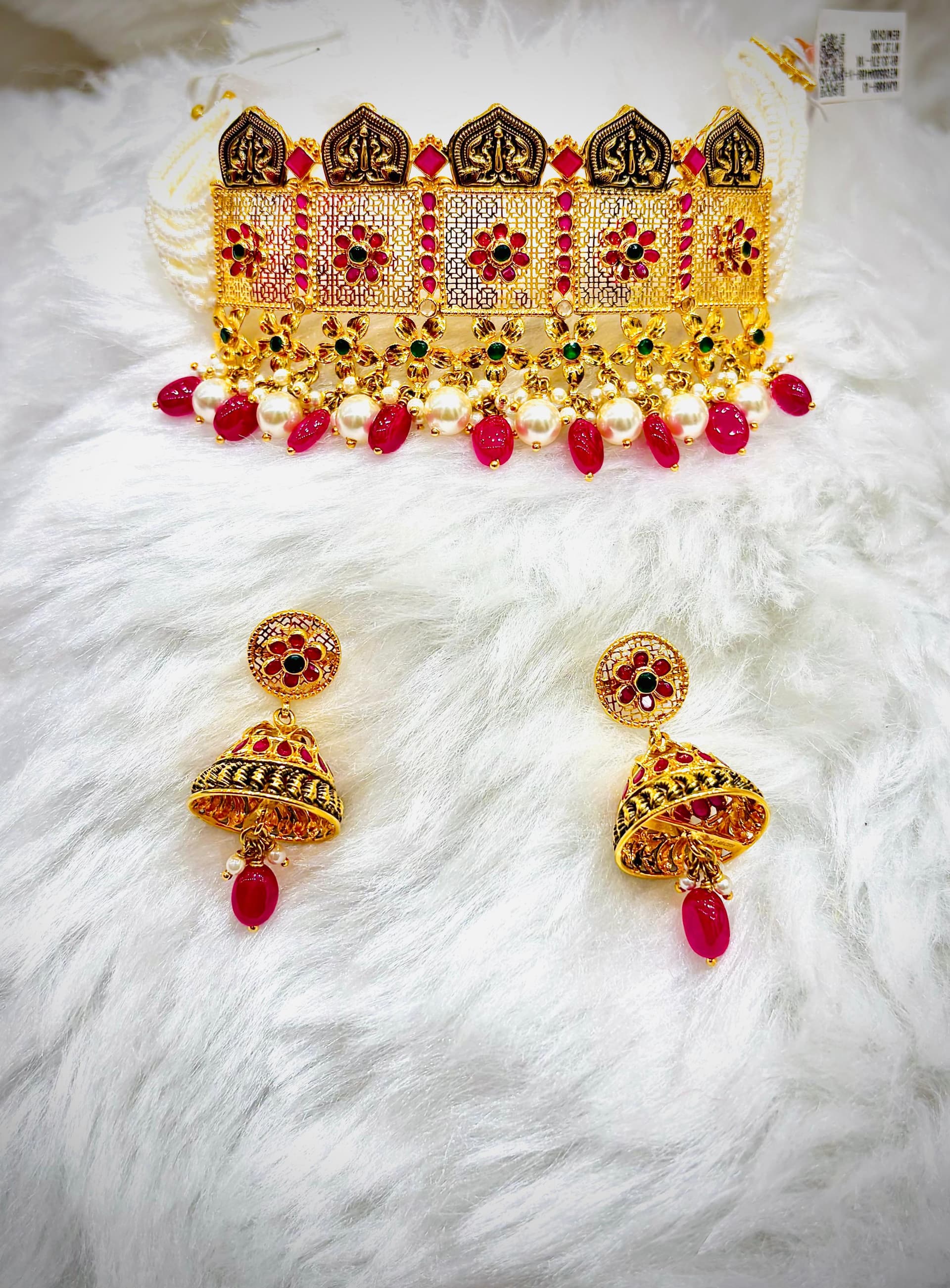 Red Green Meenakari Choker Necklace Set