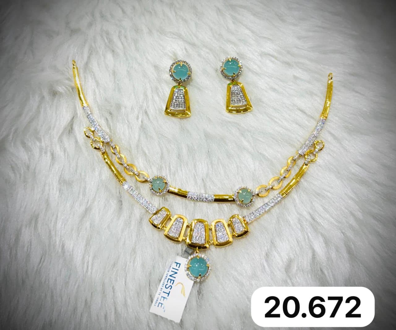 Aqua Mint Stone Haar Necklace Set