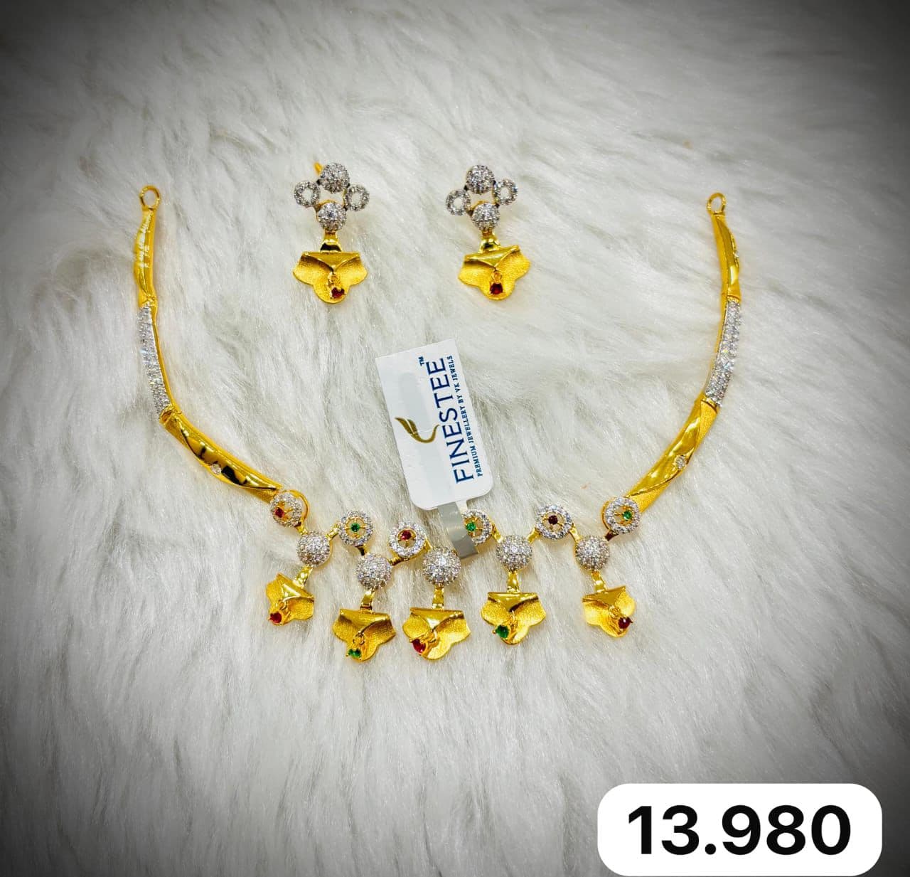 CZ Floral Gold Necklace Set