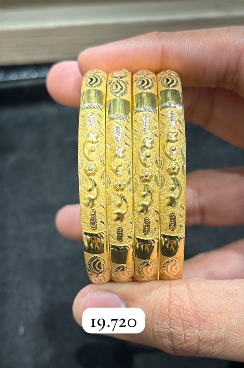 Floral Bird Motif Gold Bangles (Set of 4)